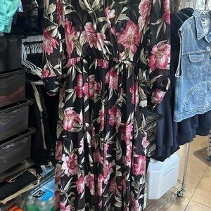 Black Maxi Dress with Pink Floral Print